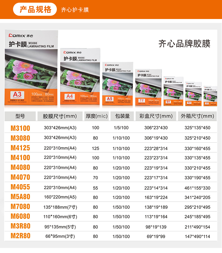 齐心 M5A80 内销透明高清护卡膜 160*220mm*80mic