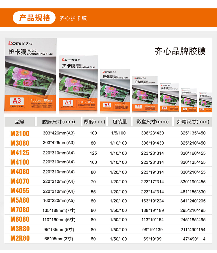 齐心 M4055 内销透明高清护卡膜 220*310mm*55mic