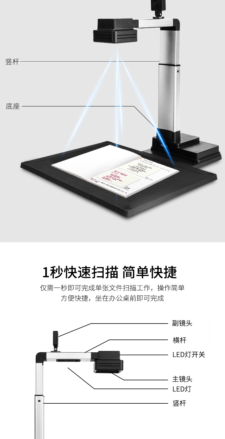 得力高拍仪15151高清A4/A3高拍仪扫描仪证件扫描器