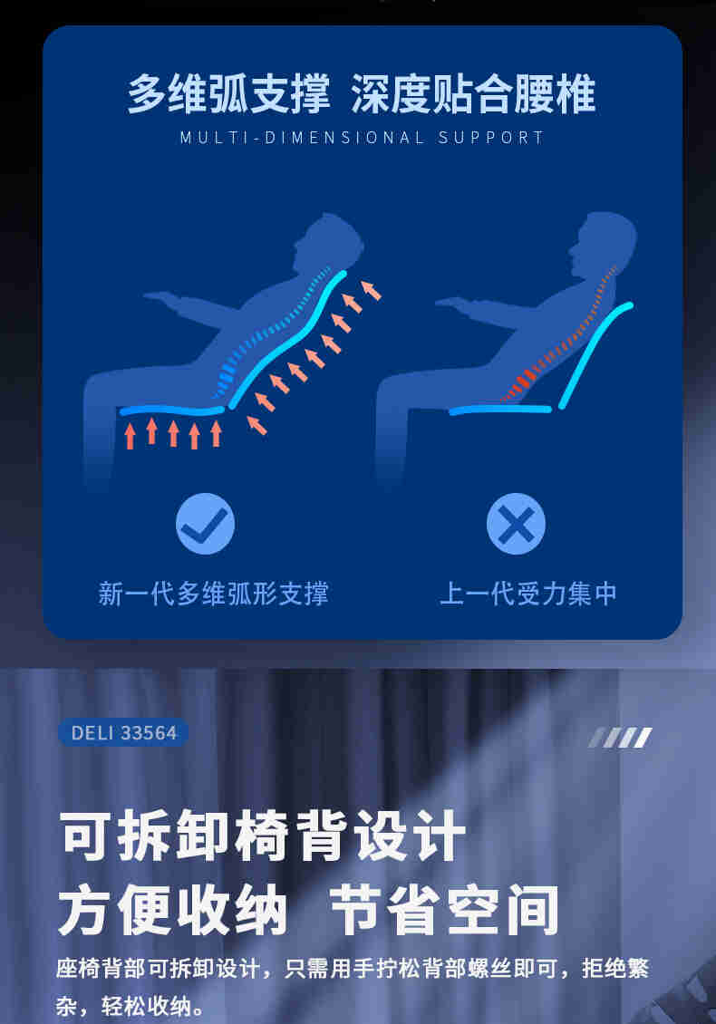 得力（deli）33564人体工学电脑椅子办公椅会议椅电竞椅家用转椅