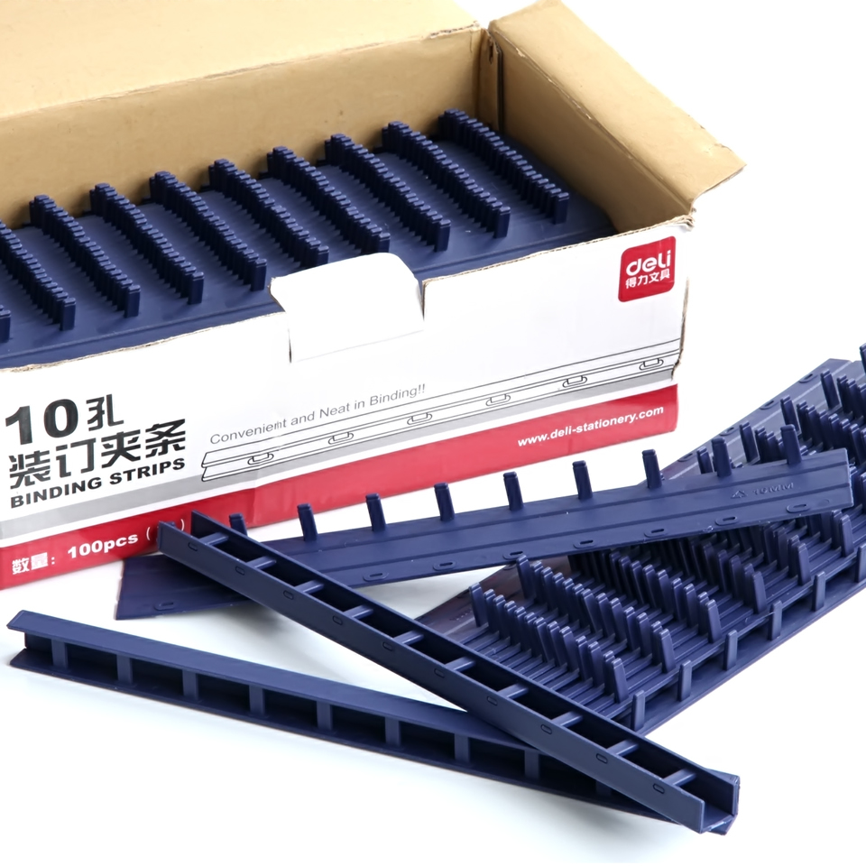 得力3825装订压条5mm3826夹条7.5mm多规格10孔装订耗材100根/盒