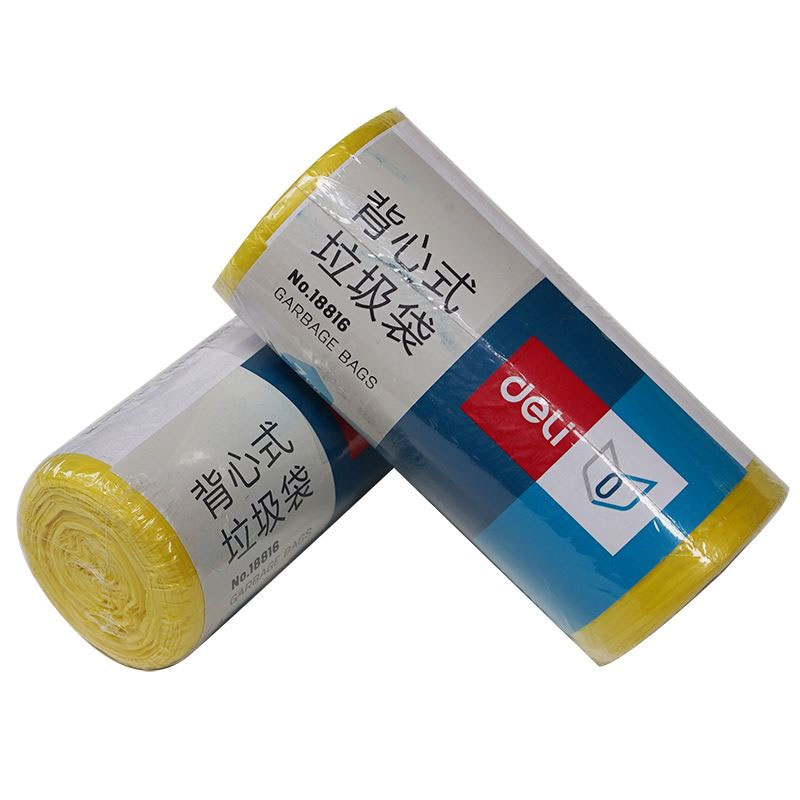 得力(deli)18816垃圾袋 黄色 30只/卷 450*450*0.001mm 背心式