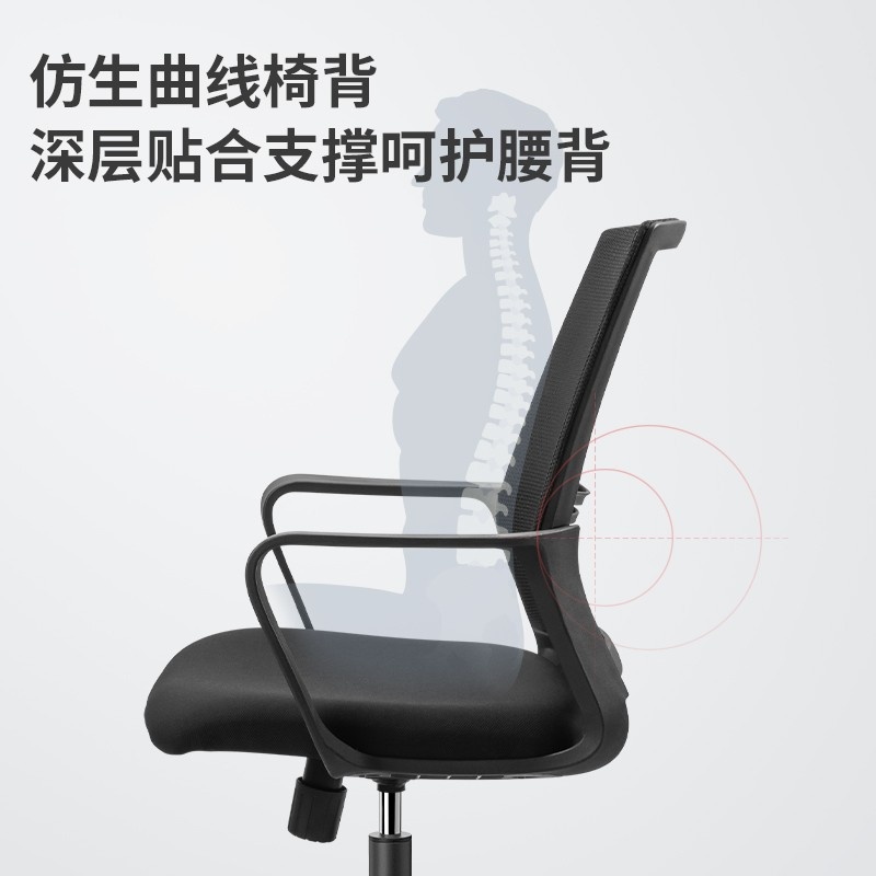 得力（deli）4901S 人体工学电脑转椅/靠背办公椅/职工椅 黑色网布 升降可控