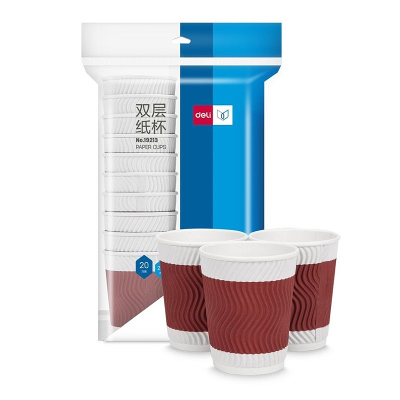 得力纸杯一次性隔热加厚纸防烫双层纸杯咖啡杯 茶杯热饮杯子