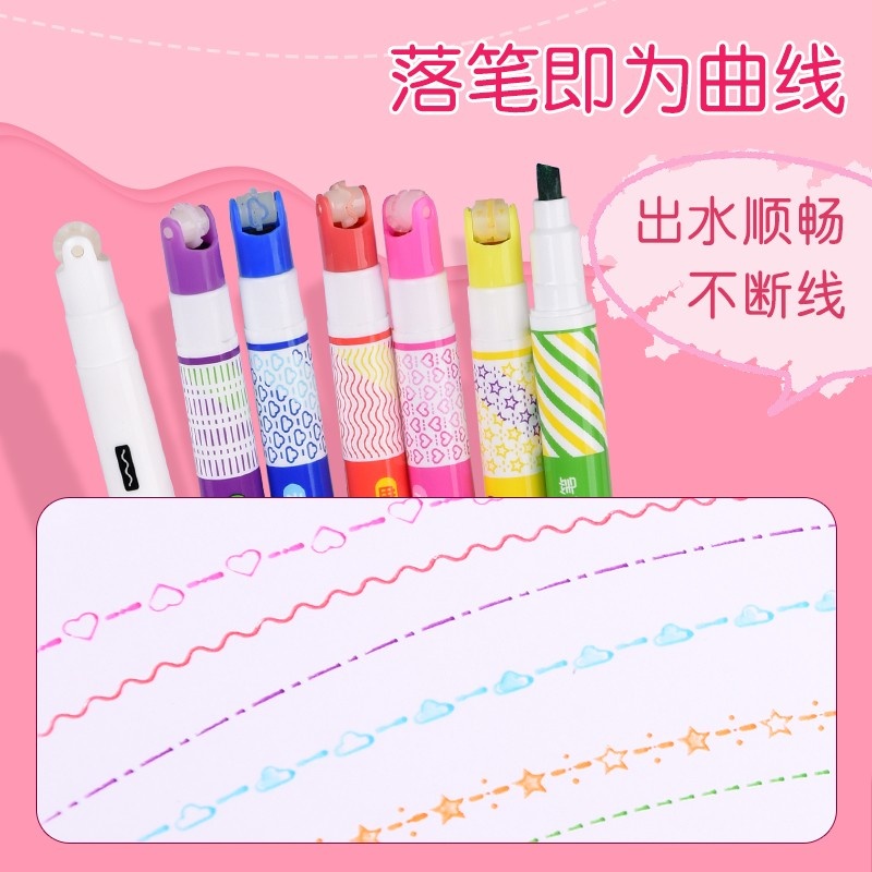 金万年G-0547魔幻变色花边滚轮6+1支双头荧光笔