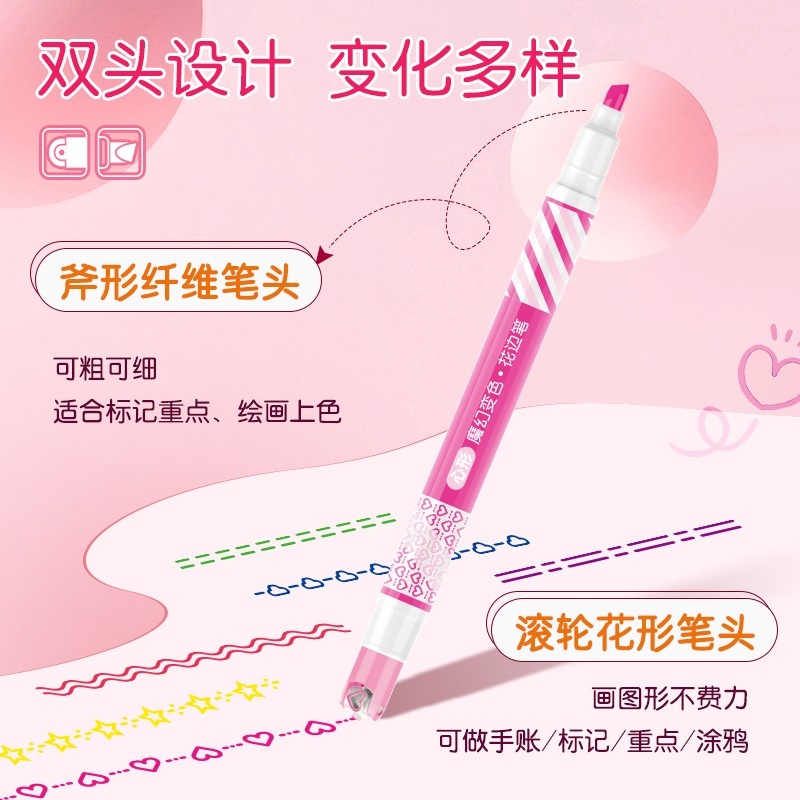 金万年G-0547魔幻变色花边滚轮6+1支双头荧光笔